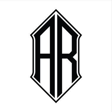 Kalkan şekilli logo monogramı ve siyah ana hatlı tasarım şablon vektör simgesi soyut