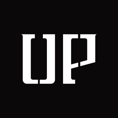 UP logo monogramı ile siyah zemin tasarım şablonu üzerine orta dilim