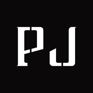 Siyah zemin tasarım şablonunda orta dilimli PJ logo monogramı