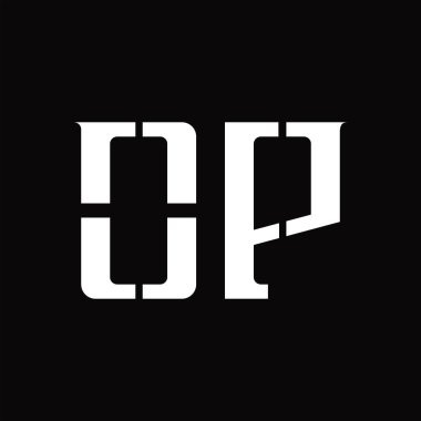 Siyah zemin tasarım şablonunda orta dilimli OP logo monogramı