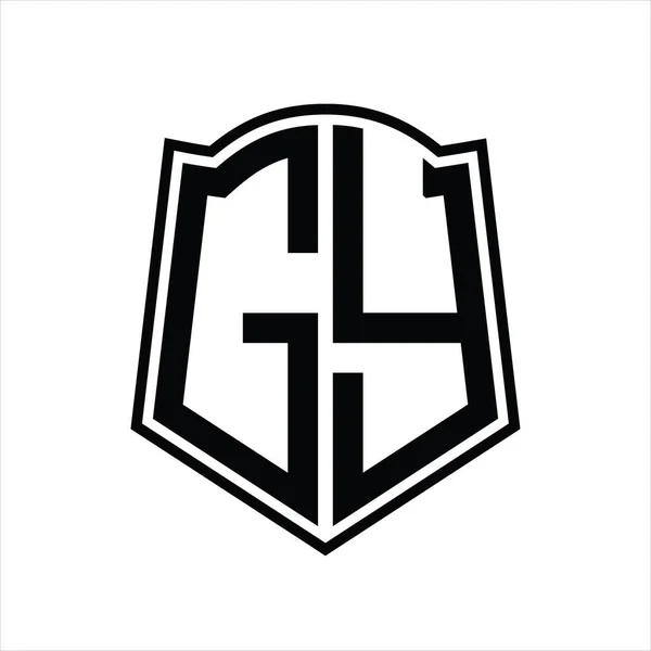 Logo Monogram Shield Shape Outline Design Template Isolated White Background — ストックベクタ