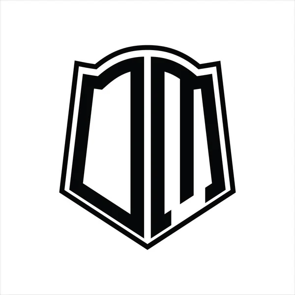 Logo Monogram Shield Shape Outline Design Template Isolated White Background — 스톡 벡터