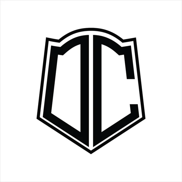 Logotyp Monogram Med Sköld Form Kontur Design Mall Isolerad Vit — Stock vektor