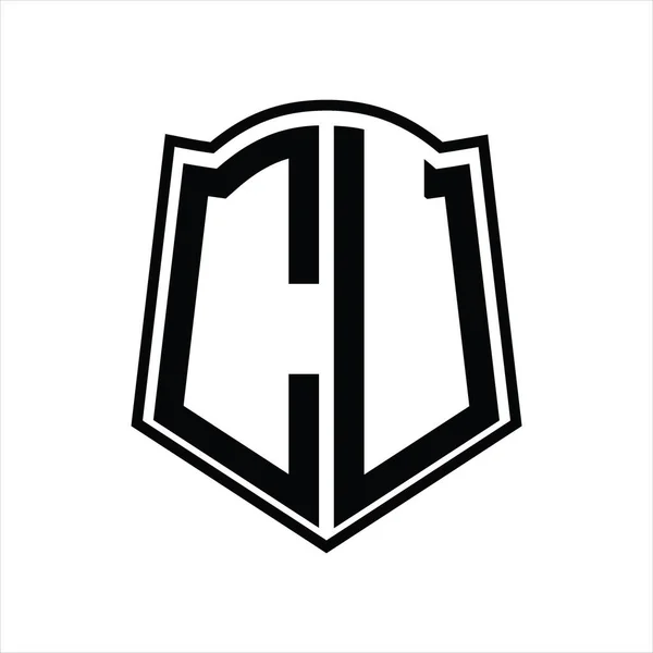 Logo Monogram Met Schildvorm Schets Ontwerp Template Geïsoleerd Witte Achtergrond — Stockvector