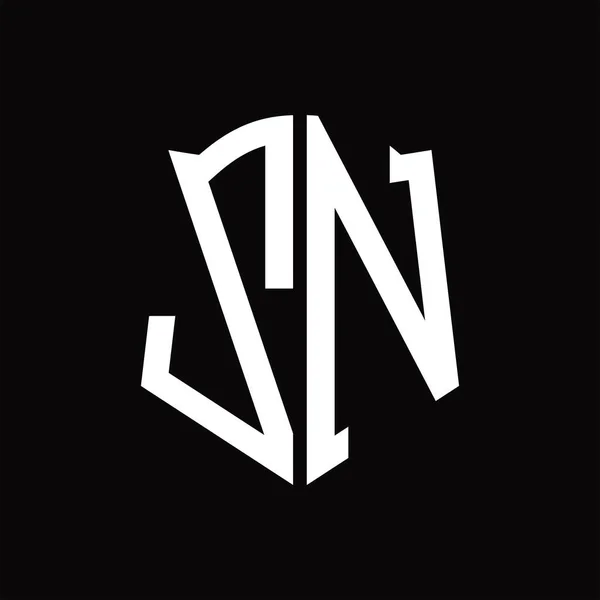 Logo Monogram Shield Shape Ribbon Black Background Design Template — ストックベクタ