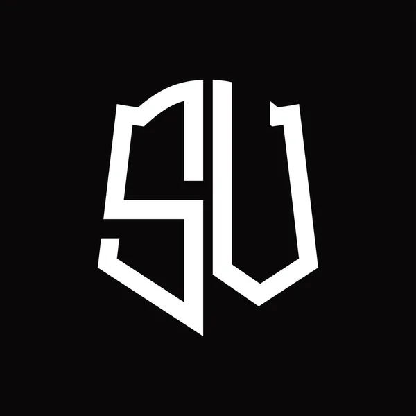 Logo Monogram Shield Shape Ribbon Black Background Design Template — Vector de stock