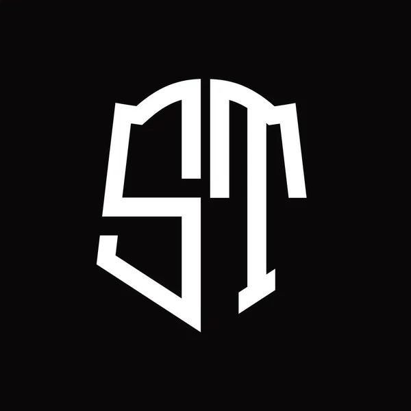 Logo Monogram Shield Shape Ribbon Black Background Design Template — Stock Vector