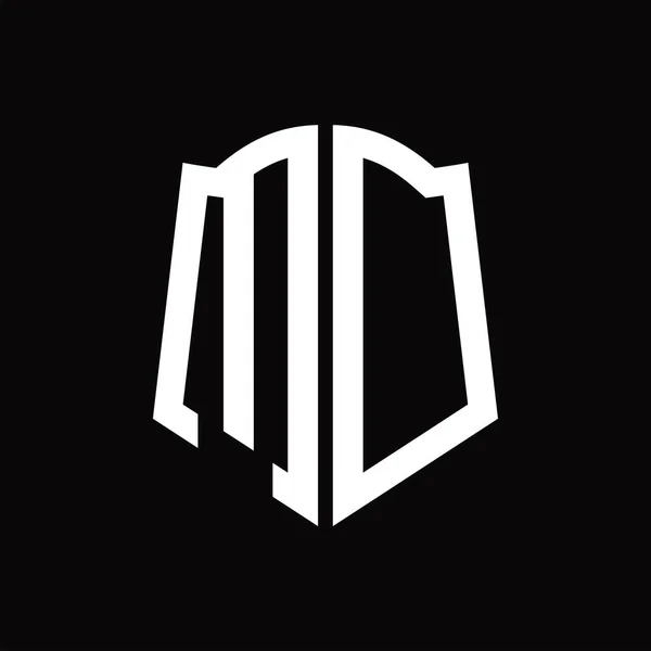 Logo Monogram Met Schild Vorm Lint Zwarte Achtergrond Ontwerp Template — Stockvector