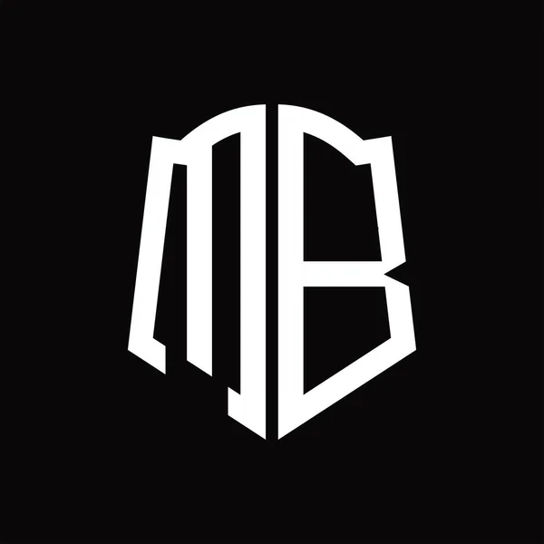 Logo Monogram Pajzs Alakú Szalag Fekete Háttér Design Sablon — Stock Vector