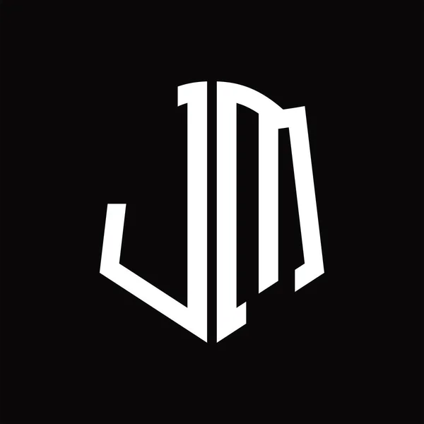 Logo Monogram Met Schild Vorm Lint Zwarte Achtergrond Ontwerp Template — Stockvector