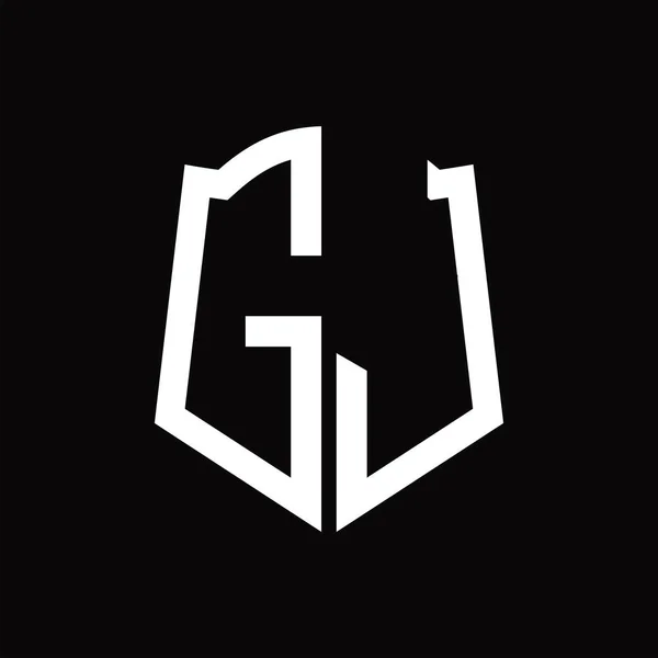 Kalkan Şekli Kurdele Siyah Arkaplan Tasarım Şablonuna Sahip Logo Monogramı — Stok Vektör