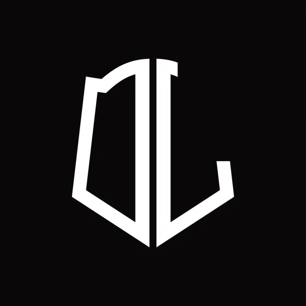 Μονόγραμμα Λογότυπου Κορδέλα Σχήμα Ασπίδας Μαύρο Φόντο — Διανυσματικό Αρχείο