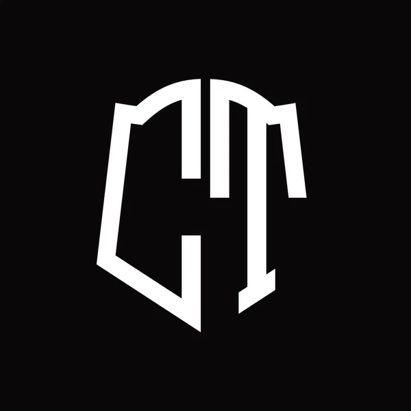 Kalkan Şekli Kurdele Siyah Arkaplan Tasarım Şablonuna Sahip Logo Monogramı — Stok Vektör