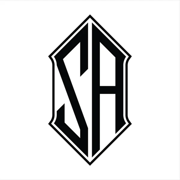 Logo Monogram Shieldshape Black Outline Design Template Vector Icon Abstract — 图库矢量图片