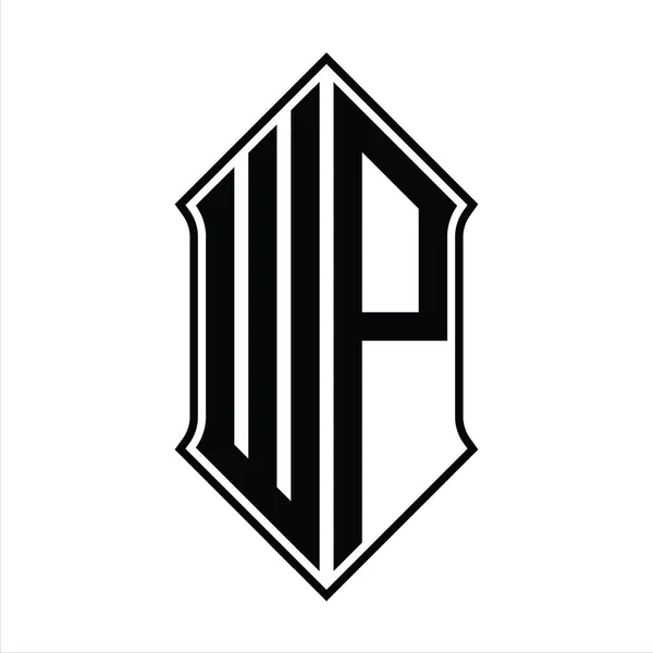Logo Monograma Com Shieldshape Contorno Preto Modelo Vetor Ícone Abstrato —  Vetores de Stock