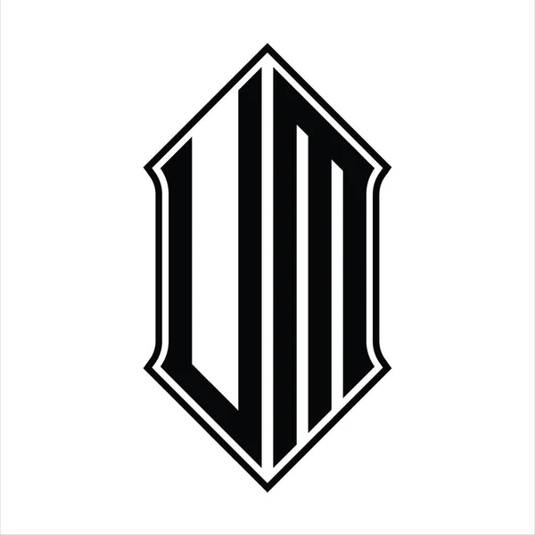 Logo Monogram Shieldshape Black Outline Design Template Vector Icon Abstract — 스톡 벡터