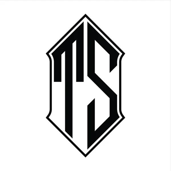 Monograma Logotipo Com Shieldshape Contorno Preto Modelo Vetor Ícone Abstrato — Vetor de Stock