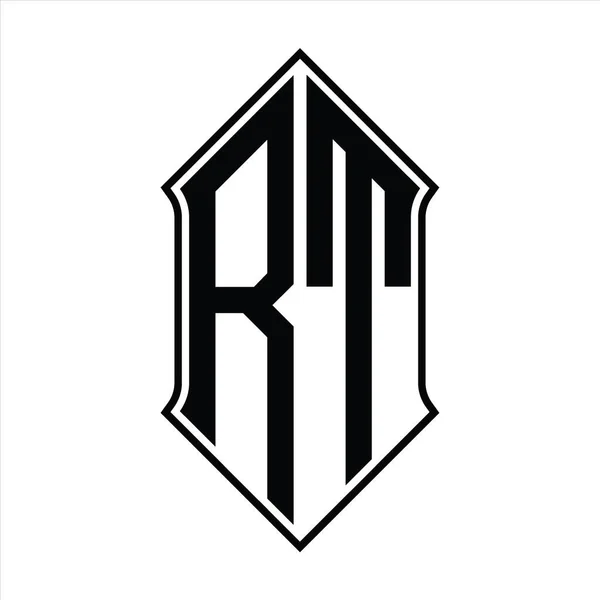 Монограма Логотипу Формою Щита Чорним Контуром Шаблону Векторна Піктограма Абстрактна — стоковий вектор