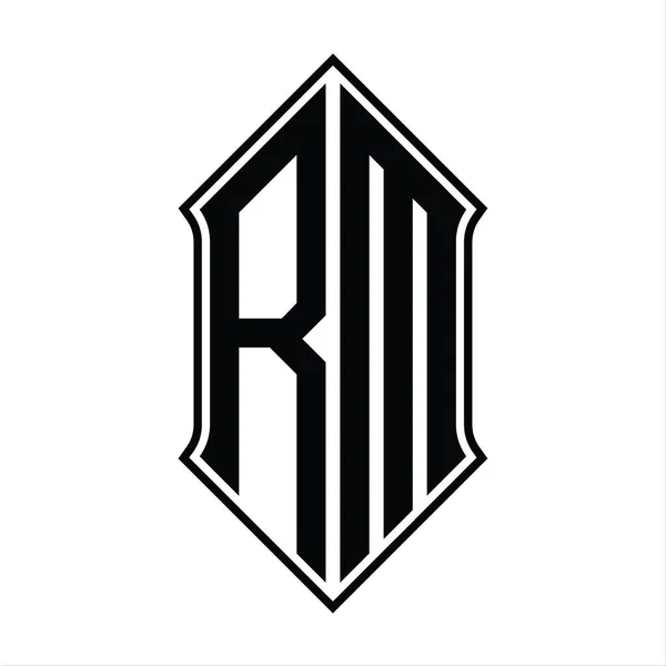 Monogram Logo Dengan Bentuk Perisai Dan Desain Garis Hitam Templat - Stok Vektor