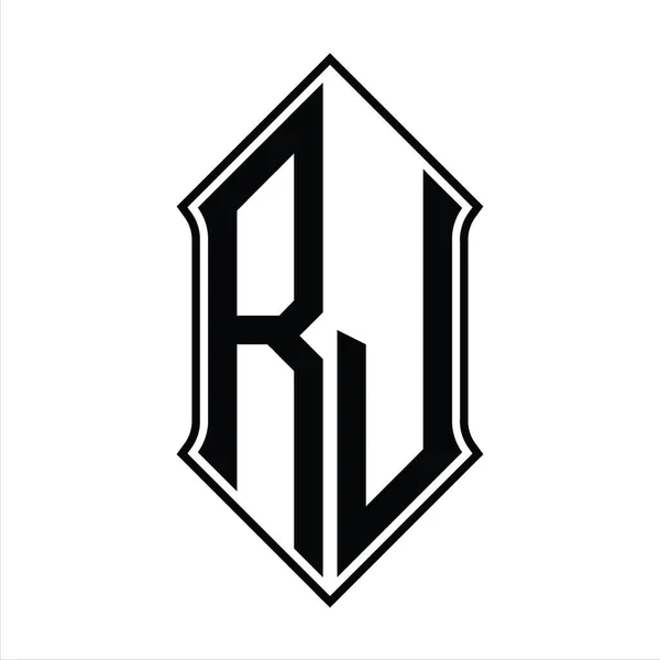 Monogramme Logo Avec Forme Bouclier Contour Noir Modèle Vectoriel Icône — Image vectorielle