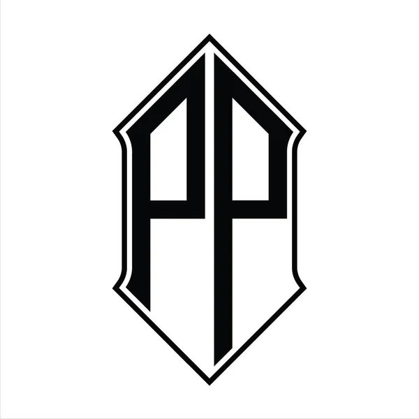 Monogramme Logo Avec Forme Bouclier Contour Noir Modèle Vectoriel Icône — Image vectorielle
