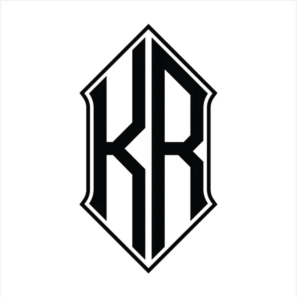 Kalkan Şekilli Logo Monogramı Siyah Ana Hatlı Tasarım Şablon Vektör — Stok Vektör