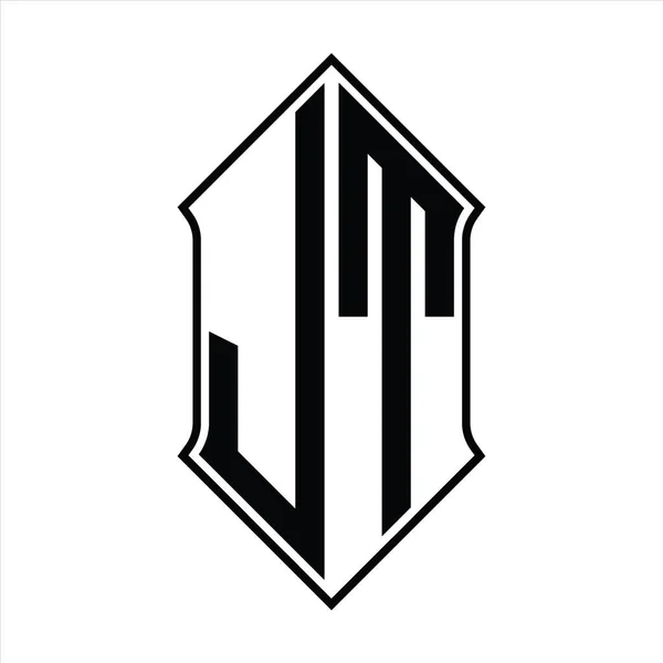 Monograma Logotipo Com Shieldshape Contorno Preto Modelo Vetor Ícone Abstrato —  Vetores de Stock
