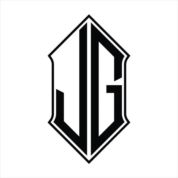 Monogramme Logo Avec Forme Bouclier Contour Noir Modèle Vectoriel Icône — Image vectorielle