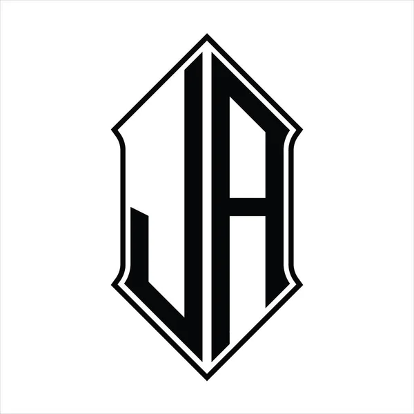 Monograma Logotipo Com Shieldshape Contorno Preto Modelo Vetor Ícone Abstrato —  Vetores de Stock
