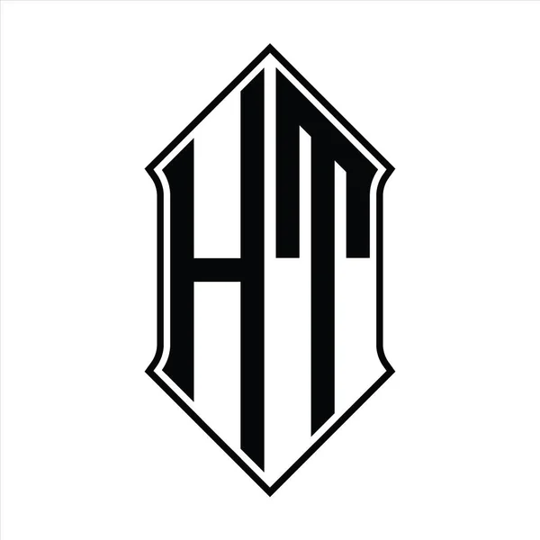 Logo Monogram Met Schildvorm Zwarte Omtrek Ontwerp Template Vector Icoon — Stockvector