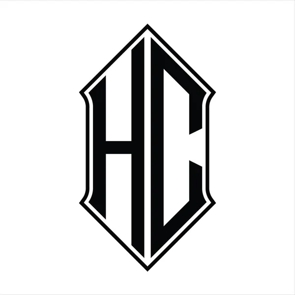 Монограма Логотипу Формою Щита Чорним Контуром Шаблону Векторна Піктограма Абстрактна — стоковий вектор