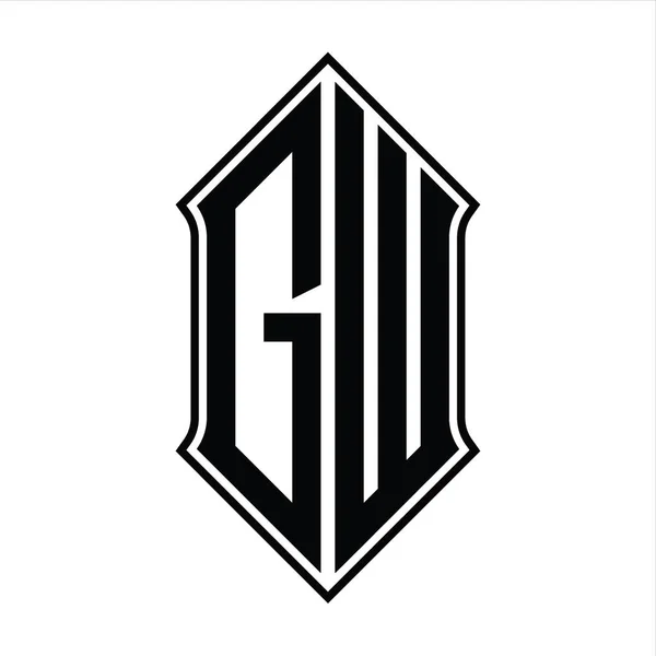 Monogramme Logo Avec Forme Bouclier Contour Noir Modèle Vectoriel Icône — Image vectorielle