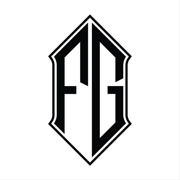 Kalkan Şekilli Logo Monogramı Siyah Ana Hatlı Tasarım Şablon Vektör — Stok Vektör