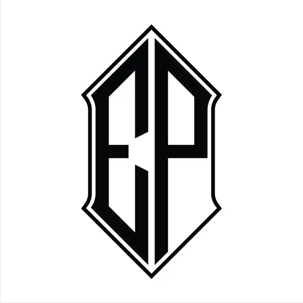 Монограмма Логотипа Экранированной Формой Черным Контуром Дизайн Шаблона Вектора Иконки — стоковый вектор