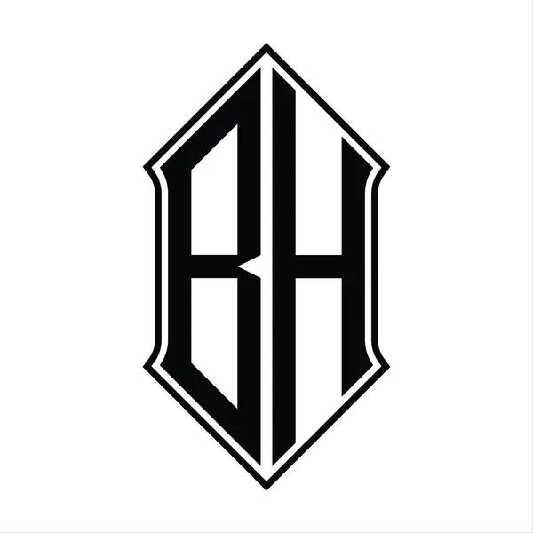 Logo Monogram Shieldshape Black Outline Design Template Vector Icon Abstract — 스톡 벡터