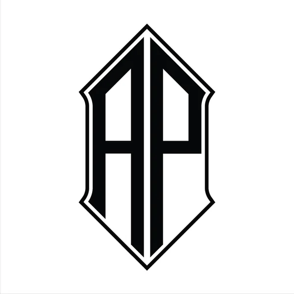 Logo Monograma Con Forma Escudo Contorno Negro Diseño Plantilla Vector — Vector de stock