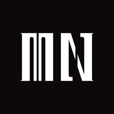 Siyah zemin tasarım şablonunda orta dilimli MN Logo monogramı