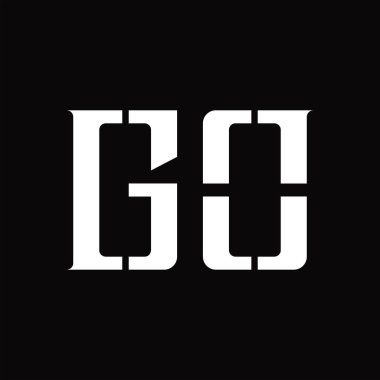 Siyah zemin tasarım şablonunda orta dilimli GO Logo monogramı
