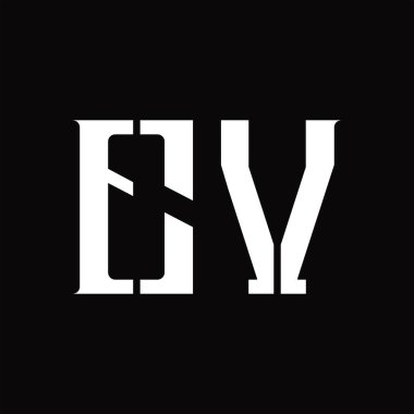 Siyah zemin tasarım şablonunda orta dilimli EV logo monogramı