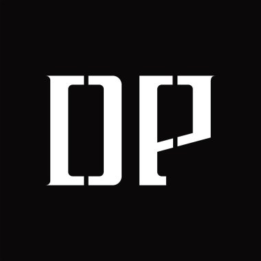 Siyah zemin tasarım şablonunda orta dilimli DP logo monogramı
