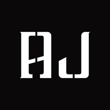 Siyah zemin tasarım şablonunda orta dilimli AJ logo monogramı