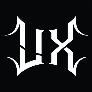 Soyut şekil kara zemin dizayn şablonuna sahip UX logo monogramı