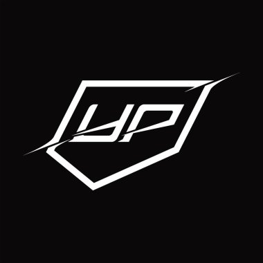 Kalkanlı ve dilimlenmiş siyah zemin tasarım şablonlu YP Logo monogram harfi