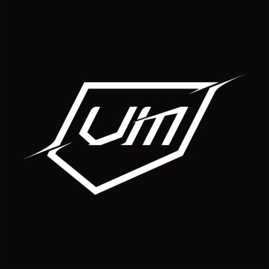 Kalkanlı ve dilimlenmiş siyah zemin tasarım şablonlu VM Logo monogram harfi