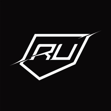 RU Logo monogram letter with shield and slice style blackground design template