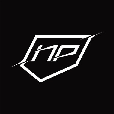 NP Logo monogram letter with shield and slice style blackground design template