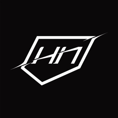 Kalkanlı ve dilimlenmiş HN logo monogram harfi siyah zemin tasarım şablonu