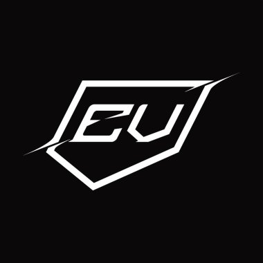 Kalkanlı ve dilimlenmiş siyah zemin tasarım şablonlu EV logo harfleri