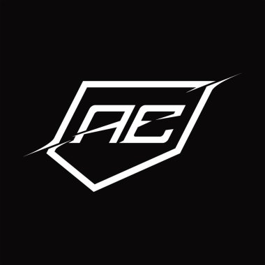 Kalkanlı AE logo monogram harfi ve dilimlenmiş siyah zemin tasarım şablonu