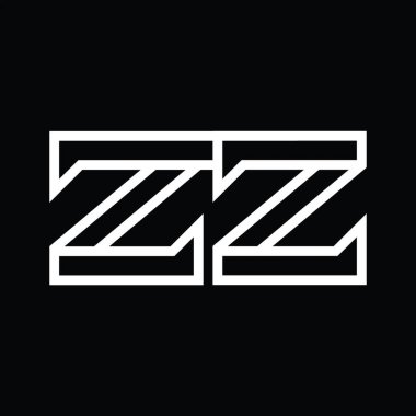 Siyah zemin üzerinde çizgi biçimi negatif alana sahip ZZ logo monogramı